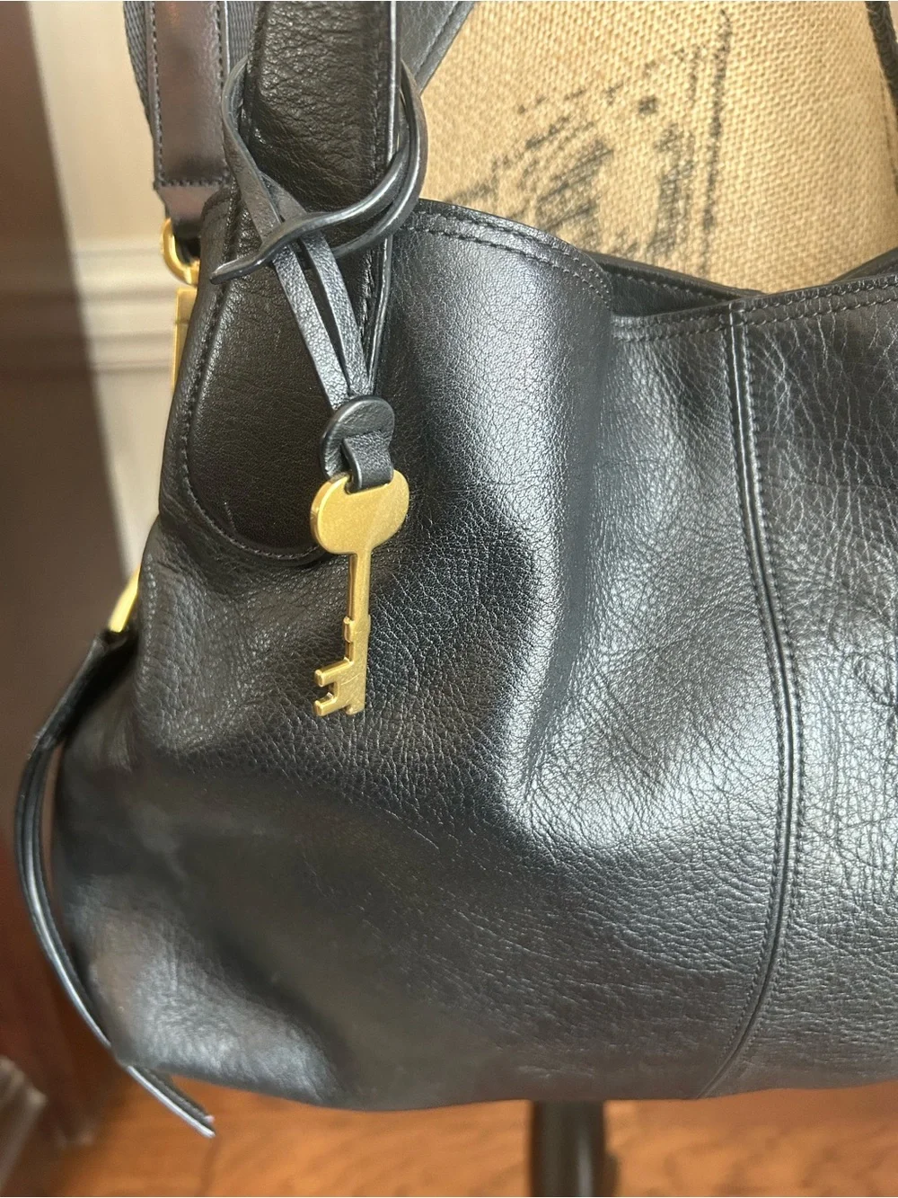Fossil Black Leather Bag with Detachable Strap